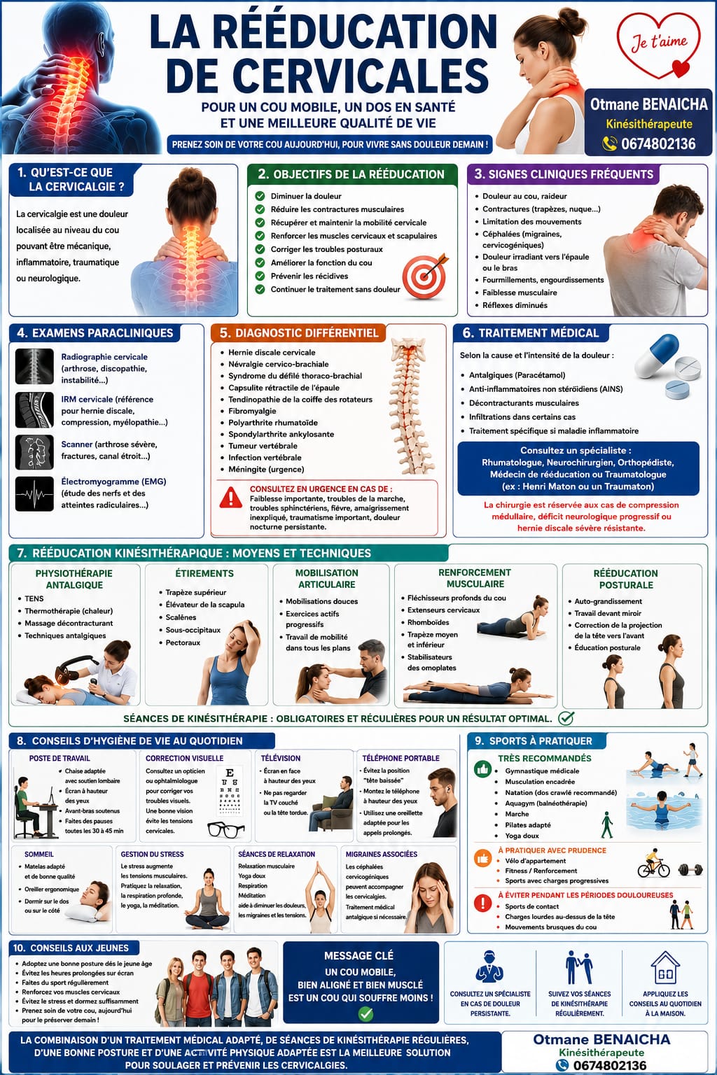 Rééducation cervicalgies douleurs cervicales — kinésithérapie Fès Otmane BENAICHA